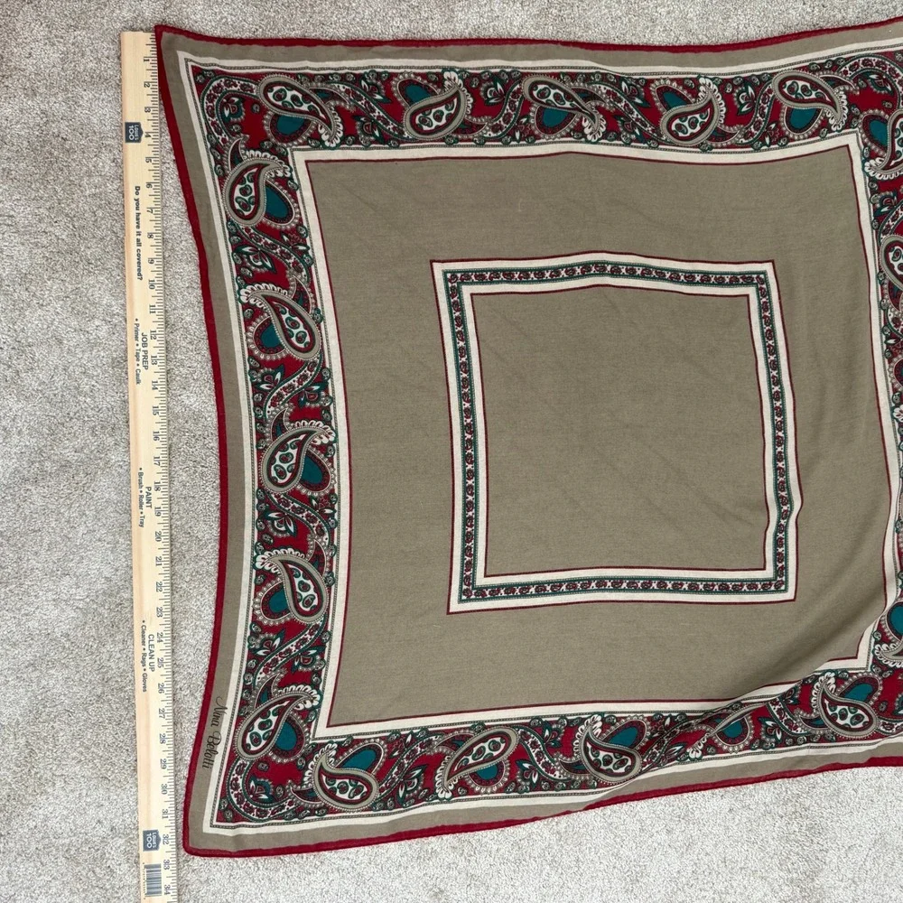 Vintage Nina‎ Belotti Paisley Silk Square Scarf Red Teal Beige Elegant Accessory